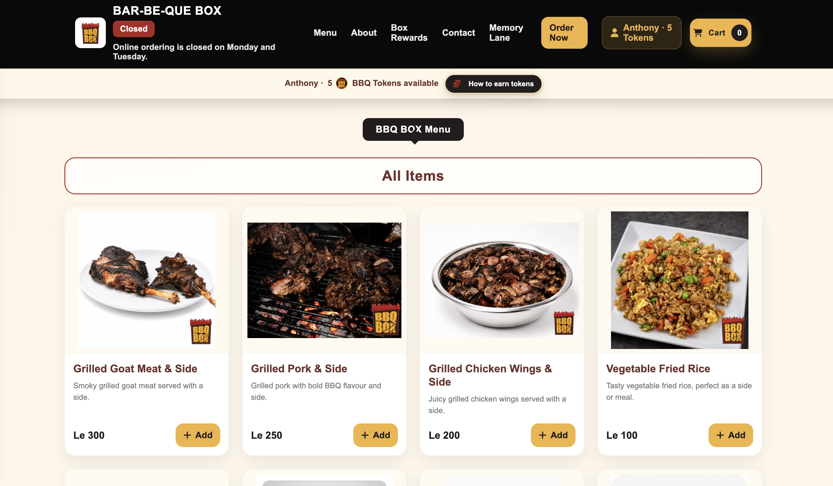 BBQ Box restaurant website
